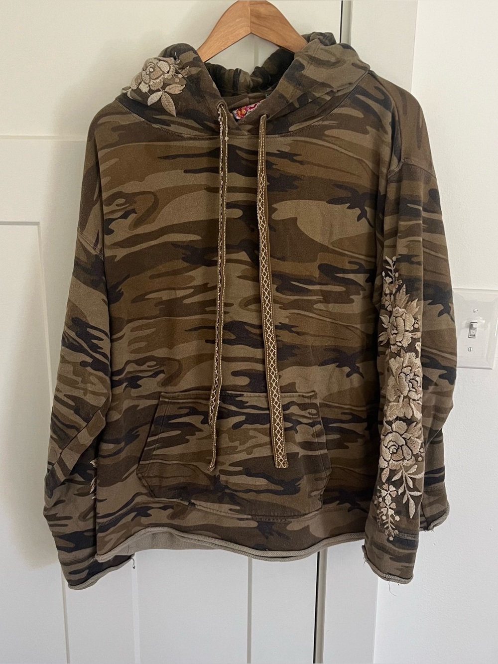 Johnny was embroidered camo sweatshirt